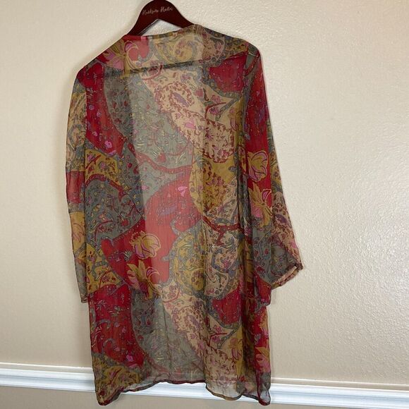 Soft Surroundings Fall Color Sz S M Kimono Crinkle Open Front Paisley Sequin Top - Picture 7 of 12